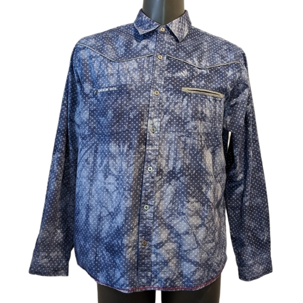 Oxygen Blue Bleached Western Button Front Shirt XL
